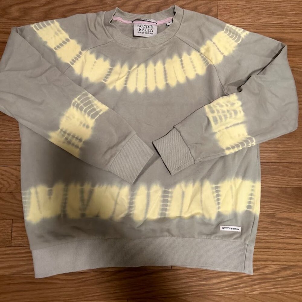Scotch & Soda Crewneck Sweatshirt, Gray + Yellow Tie-Dye Pattern